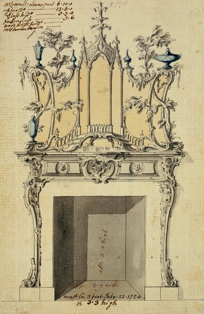 Design for Rococo Chimney Piece, 1754 by John Linnell